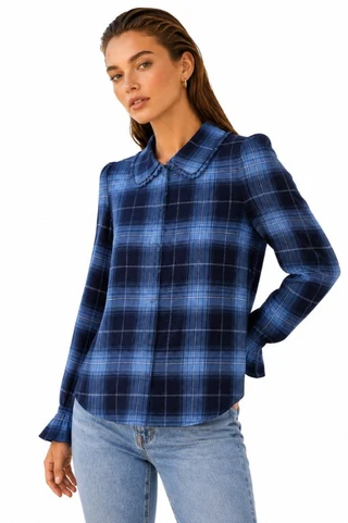 Thumbnail 1: TROVE NEW YORK Women's Fray Denim 3/4 Sleeve Top 