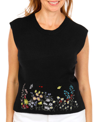 Thumbnail 1: Ellen Tracy Women's Sleeveless Crew Neck Embroidered Sweater  