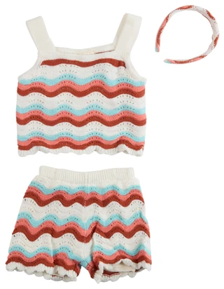 Thumbnail 1: Btween Little Girls 3 Pc Wavy Crochet Shorts Set 