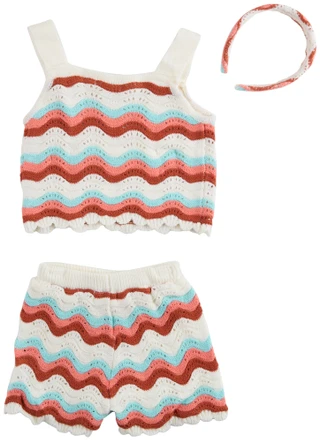 Thumbnail 3: Btween Little Girls 3 Pc Wavy Crochet Shorts Set 