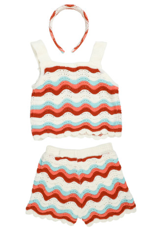 Thumbnail 4: Btween Little Girls 3 Pc Wavy Crochet Shorts Set 