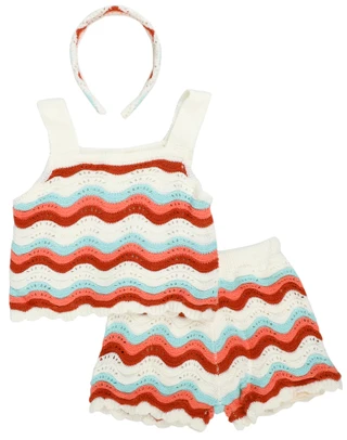 Thumbnail 2: Btween Little Girls 3 Pc Wavy Crochet Shorts Set 