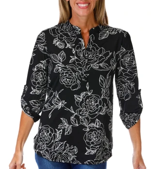 Thumbnail 1: Vera Rose Women's 3/4 Sleeve Mandarin Neck Top 