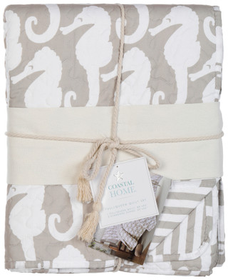 Thumbnail 6: Coastal Living Seahorse Reversible Quilt Set 