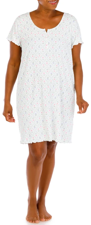 Thumbnail 4: Laura Ashley Women's Plus Rib Lettuce Edge Sleepshirt 