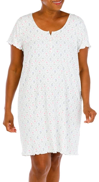 Thumbnail 1: Laura Ashley Women's Plus Rib Lettuce Edge Sleepshirt 