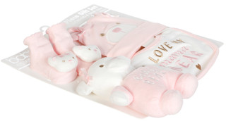 Thumbnail 2: Baby Essentials Baby 4-Piece Hat, Bib, Socks & Plush Toy Gift Set 