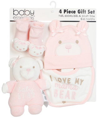 Thumbnail 1: Baby Essentials Baby 4-Piece Hat, Bib, Socks & Plush Toy Gift Set 