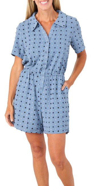 Thumbnail 1: Nina Leonard Women's Short Sleeve Button Front Romper 