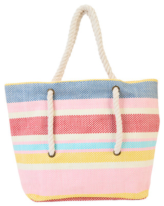Thumbnail 3: Sun N' Sand Pink Striped Paper Straw Shoulder Tote 
