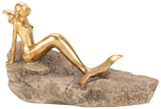 Thumbnail 1: Contrast Resin Mermaid Rock Figurine 