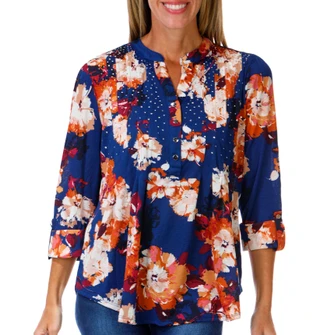 Thumbnail 1: SECONDARY Women's Three-Quarter Sleeve Embellished Knit Top 