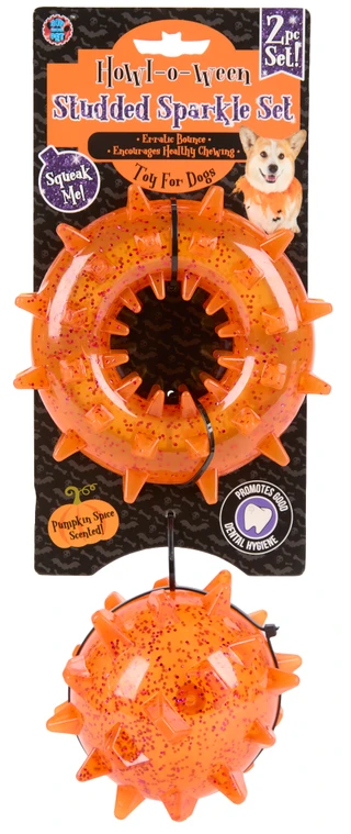 Thumbnail 1: Bow Wow Pet 2 Pk Spiked Glitter Ring & Ball Dog Toys 