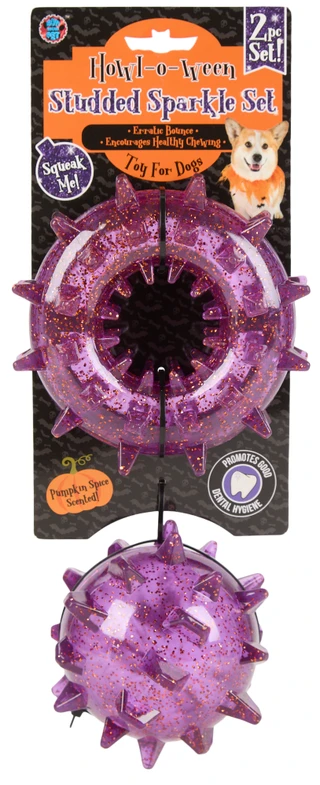 Thumbnail 1: Bow Wow Pet 2 Pk Spiked Glitter Ring & Ball Dog Toys 