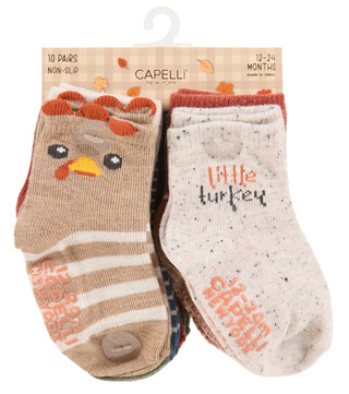 Thumbnail 1: Capelli New York Baby Girls 10 Pk Non-Slip Crew Socks w/ Grippers 