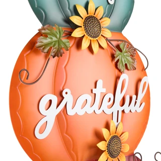 Thumbnail 2: Autumn Gatherings 31 in Stacked Pumpkin Sentiment Metal Garden Stake 