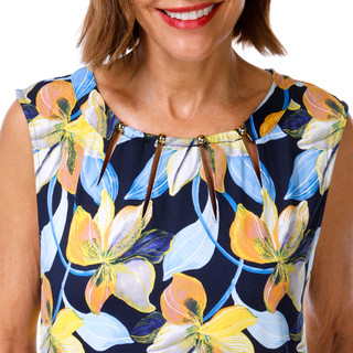 Thumbnail 2: Zac & Rachel Women's Sleeveless Printed Pleated Neck Top 