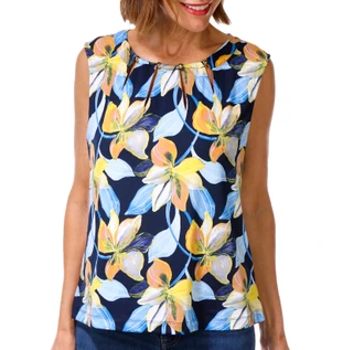 Thumbnail 1: Zac & Rachel Women's Sleeveless Printed Pleated Neck Top 