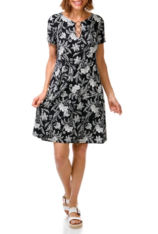 Thumbnail 1: MSK Women's Short Sleeve 3 Ring Printed Dress 