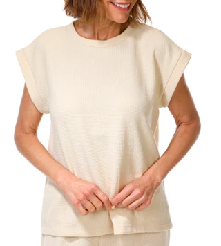 Thumbnail 2: Status by Chenault Women's 2 Pc Short Sleeve Ribbed Top & Pants Set 