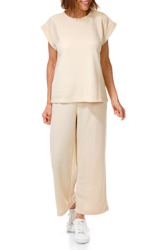 Thumbnail 1: Status by Chenault Women's 2 Pc Short Sleeve Ribbed Top & Pants Set 