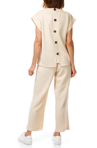 Thumbnail 4: Status by Chenault Women's 2 Pc Short Sleeve Ribbed Top & Pants Set 