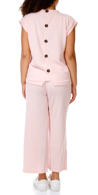 Thumbnail 2: Status by Chenault Women's 2 Pc Short Sleeve Ribbed Top & Pants Set 