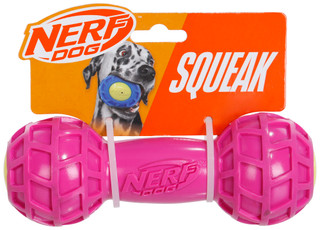 Thumbnail 1: Nerf Dog Squeak Barbell Dog Toy 
