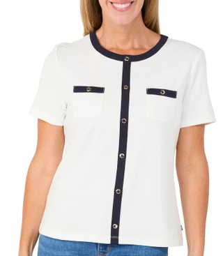 Thumbnail 1: Nautica Women's Short Sleeve Contrast Button Top 