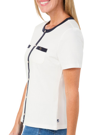 Thumbnail 2: Nautica Women's Short Sleeve Contrast Button Top 