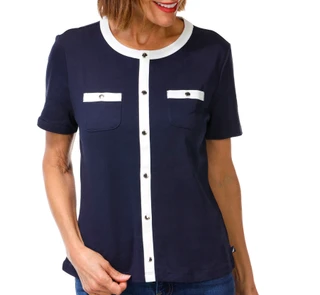 Thumbnail 1: Nautica Women's Short Sleeve Contrast Button Top 