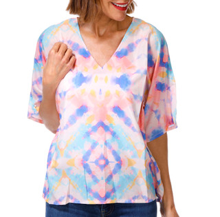Thumbnail 1: America & Beyond Women's Short Sleeve Tie Dye Coverup 
