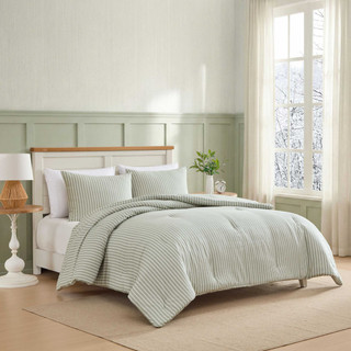 Thumbnail 2: Laura Ashley Laura Ashley Tonias Ticking Stripe Cotton Comforter Set 