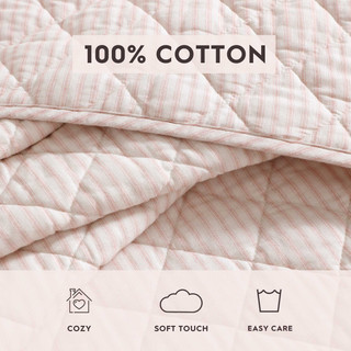 Thumbnail 4: Laura Ashley Laura Ashley Tessas Ticking Stripe Cotton Quilt Set 