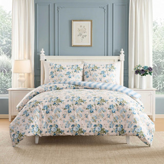 Thumbnail 2: Laura Ashley Laura Ashley Rosemoore Stripe Microfiber Comforter Set 