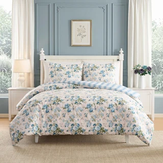 Thumbnail 3: Laura Ashley Laura Ashley Rosemoore Stripe Microfiber Comforter Set 