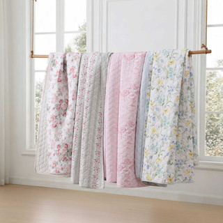 Thumbnail 4: Laura Ashley Laura Ashley Rosebud Stripe Cotton Quilt Set 