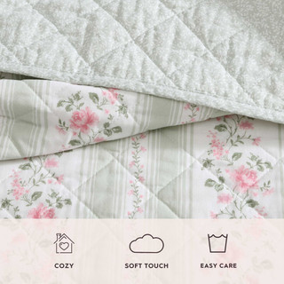 Thumbnail 8: Laura Ashley Laura Ashley Rosebud Stripe Cotton Quilt Set 