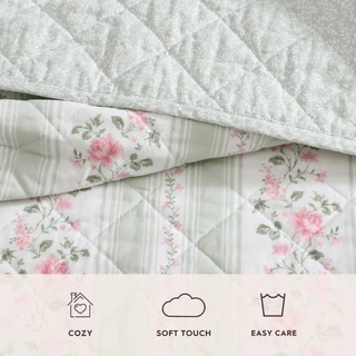 Thumbnail 15: Laura Ashley Laura Ashley Rosebud Stripe Cotton Quilt Set 