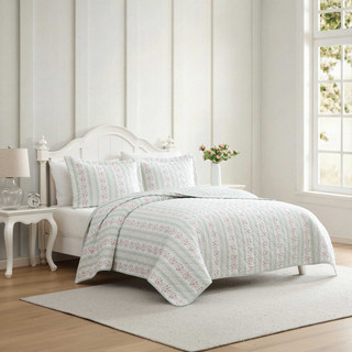 Thumbnail 27: Laura Ashley Laura Ashley Rosebud Stripe Cotton Quilt Set 