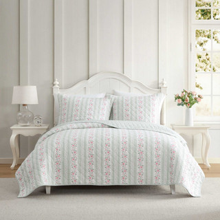 Thumbnail 3: Laura Ashley Laura Ashley Rosebud Stripe Cotton Quilt Set 
