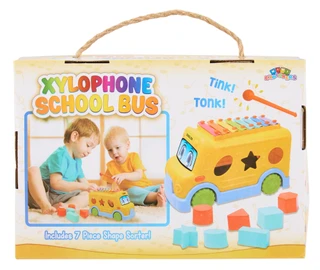 Thumbnail 2: Brooklyn Lollipop Xylophone School Bus Toy w/ 7 Pc Shape Sorter 