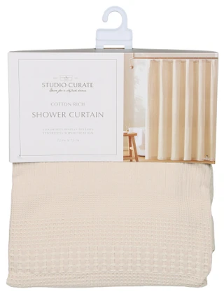 Thumbnail 1: Studio Curate 72x72 Cotton Rich Luxurious Waffle Texture Shower Curtain 