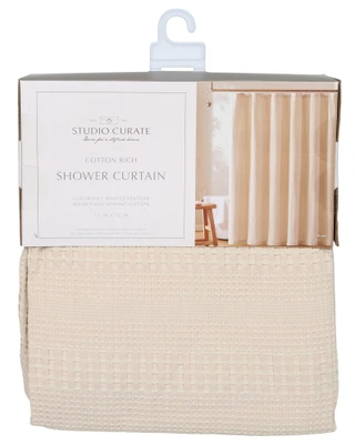Thumbnail 2: Studio Curate 72x72 Cotton Rich Luxurious Waffle Texture Shower Curtain 