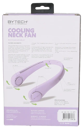 Thumbnail 2: BYTECH Rechargeable 3 Speed Cooling Neck Fan  