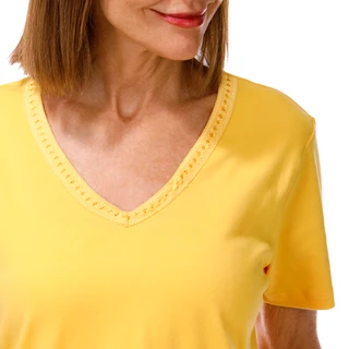 Thumbnail 2: Coral Bay Women's Short Sleeve Crochet Trim V-Neck Top 