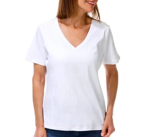 Thumbnail 1: Coral Bay Women's Short Sleeve Crochet Trim V-Neck Top 