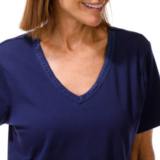 Thumbnail 3: Coral Bay Women's Short Sleeve Crochet Trim V-Neck Top 