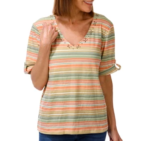 Thumbnail 1: Hearts of Palm Women's Stripe V-Neck Top  