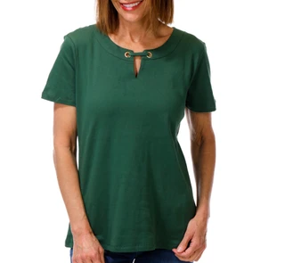 Thumbnail 1: Coral Bay Women's Short Sleeve Split Grommet Neck Top 